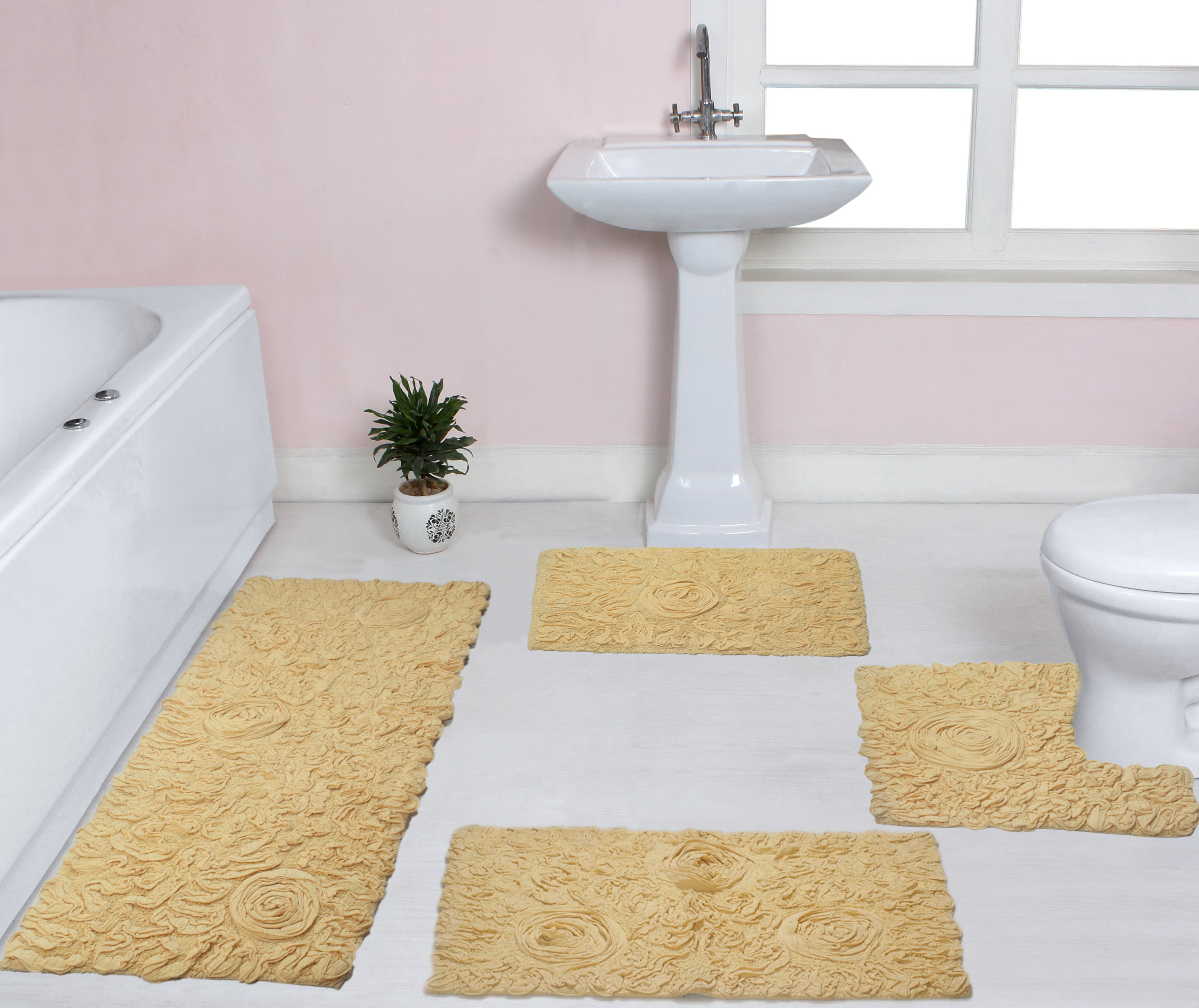 Home Weavers Bell Flower Collection 100% Cotton Non-Slip Bathroom Rug ...
