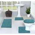 thumbnail image 1 of Home Weavers Bell Flower Collection 100% Cotton Non-Slip Bathroom Rug Set Machine Washable Toilet Lid Cover, Bath Rug, Bathroom Rug, U Shaped Contour, Blue Color 4 Piece Bath Rug set, 1 of 9