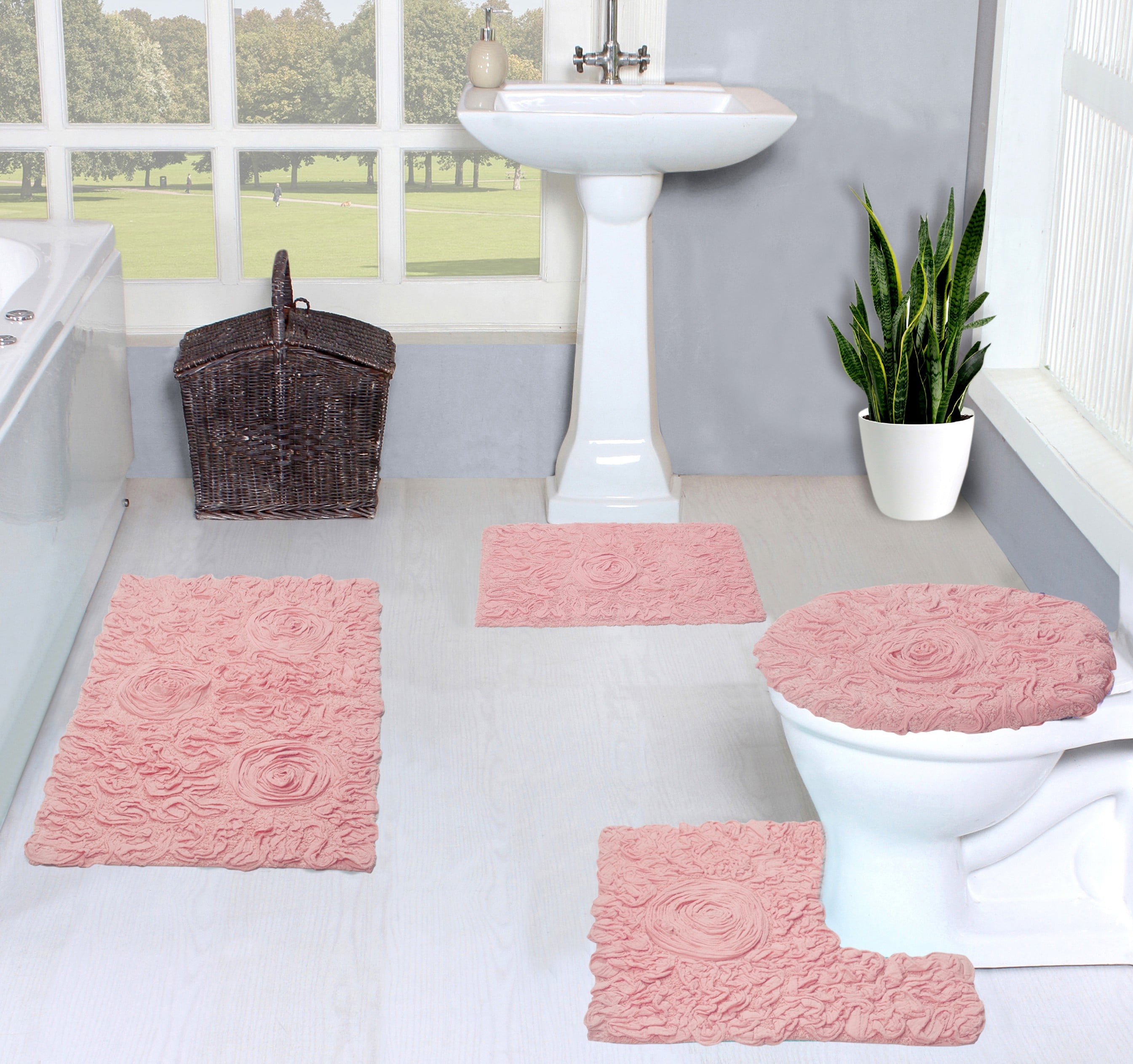 Home Weavers Bell Flower Collection 100% Cotton Non-Slip Bathroom Rug ...