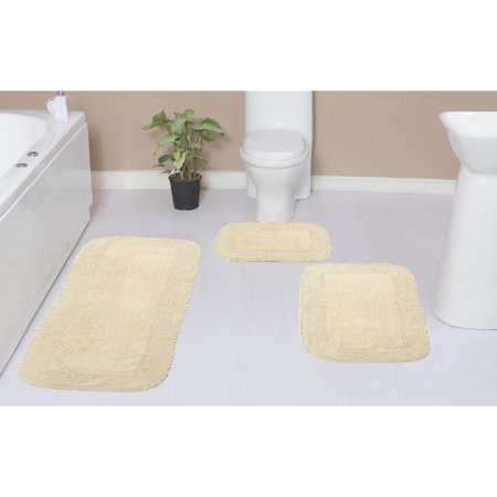 Home Weavers Bell Flower Collection - Absorbent Cotton Soft Bathroom Rug 4 Piece Set with Contour, Natural Rug