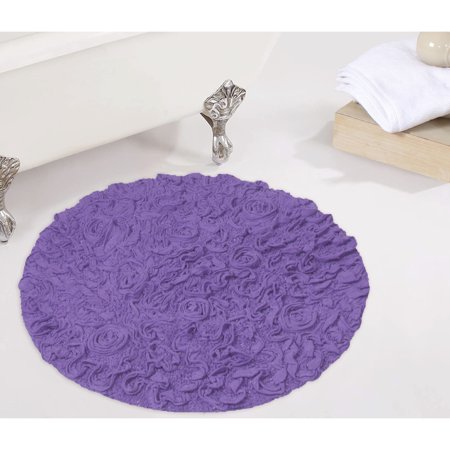Home Weavers Bell Flower Collection - Absorbent Cotton Soft Bathroom Rug, Machine Wash Dry, 30" Round, Purple