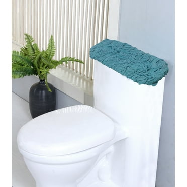 Home Weavers Bell Flower Collection Bathroom Rug 100% Cotton Fabric Tank Cover, Soft Absorbent Bath Rugs, Elastic Edges, Machine Washable, Toilet Tank Lid Cover for Bathroom, 10"x22" Tank Cover, Blue