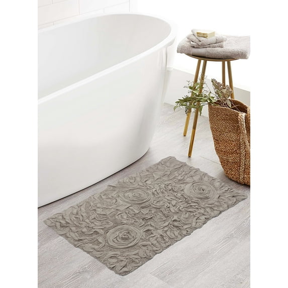 Home Weavers Bell Flower Collection Bathroom Rug 100% Cotton Tufted Bath Rugs, Soft Absorbent Bath Rugs, Non-Slip Bath Mats, Machine Washable, Bath Mats for Bathroom Floor, 21"x34" Rectangle, Linen