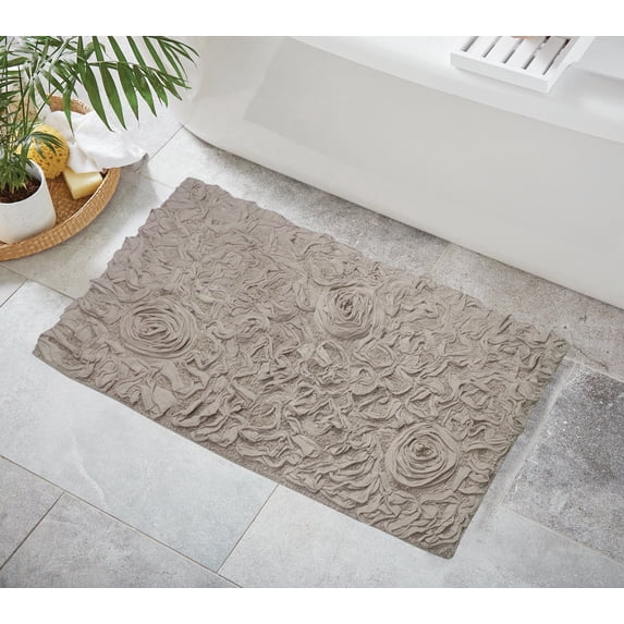 Home Weavers Bell Flower Collection Bathroom Rug 100% Cotton Tufted Bath Rugs, Soft Absorbent Bath Rugs, Non-Slip Bath Mats, Machine Washable, Bath Mats for Bathroom Floor, 24"x40" Rectangle, Linen