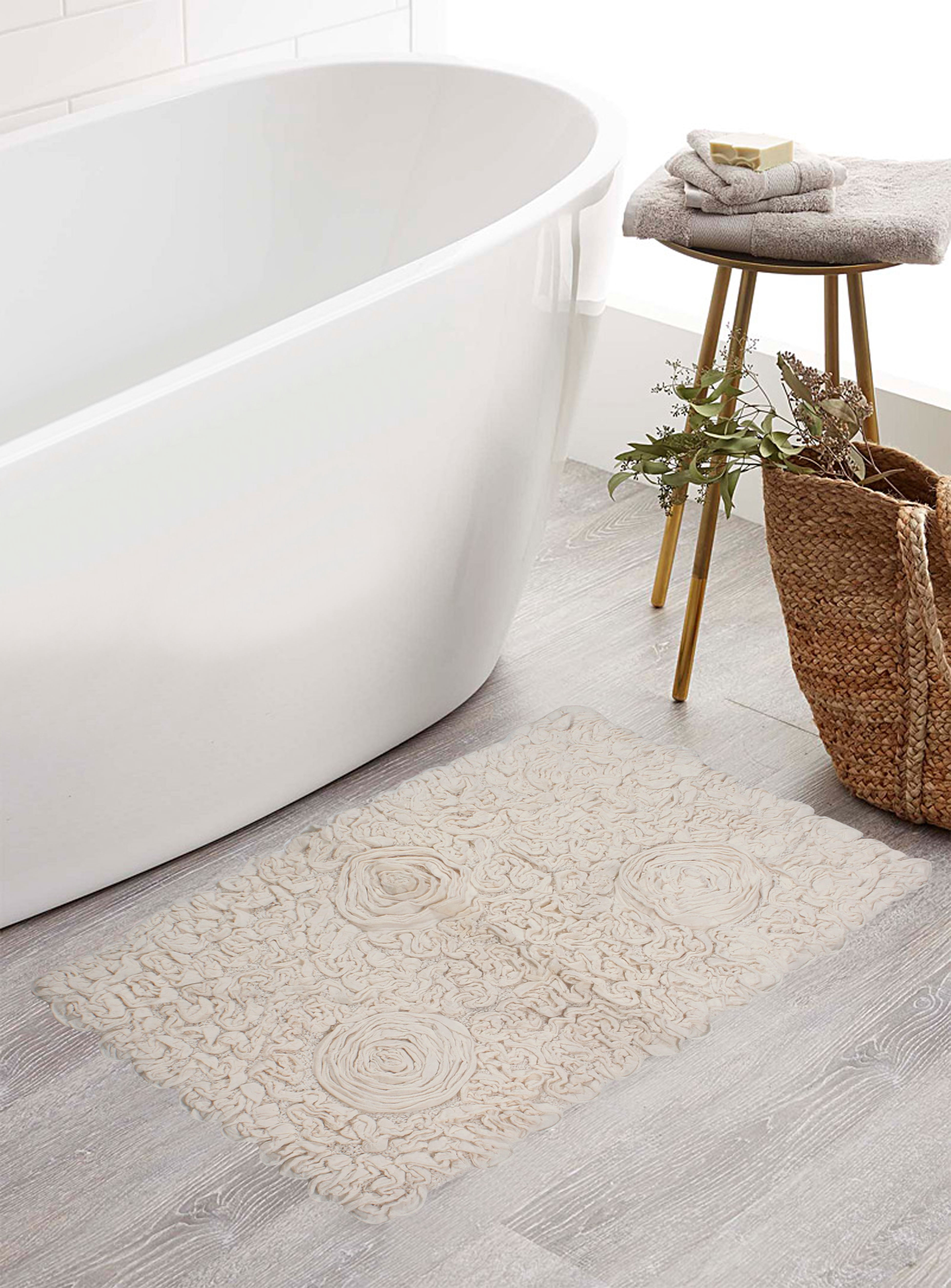 Home Weavers Bell Flower Collection Bathroom Rug 100% Cotton Tufted ...
