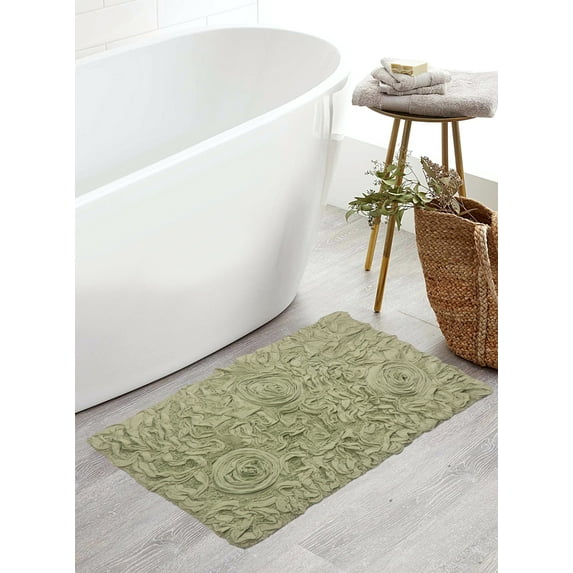 Home Weavers Bell Flower Collection Bathroom Rug 100% Cotton Tufted Bath Rugs, Soft Absorbent Bath Rugs, Non-Slip Bath Mats, Machine Washable, Bath Mats for Bathroom Floor, 21"x34" Rectangle, Green
