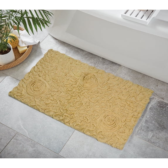 Home Weavers Bell Flower Collection Bathroom Rug 100% Cotton Tufted Bath Rugs, Soft Absorbent Bath Rugs, Non-Slip Bath Mats, Machine Washable, Bath Mats for Bathroom Floor, 24"x40" Rectangle, Yellow