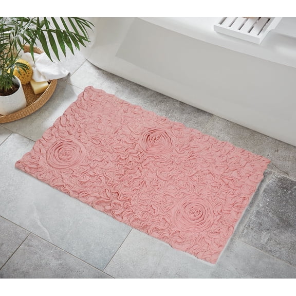 Home Weavers Bell Flower Collection Bathroom Rug 100% Cotton Tufted Bath Rugs, Soft Absorbent Bath Rugs, Non-Slip Bath Mats, Machine Washable, Bath Mats for Bathroom Floor, 24"x40" Rectangle, Pink