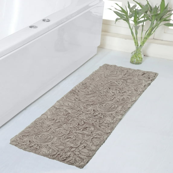 Home Weavers Bell Flower Collection Bathroom Rug 100% Cotton Tufted Bath Rugs, Soft Absorbent Bath Rugs, Non-Slip Bath Mats, Machine Washable, Bath Matsand Tub, 21"x54" Runner, Linen