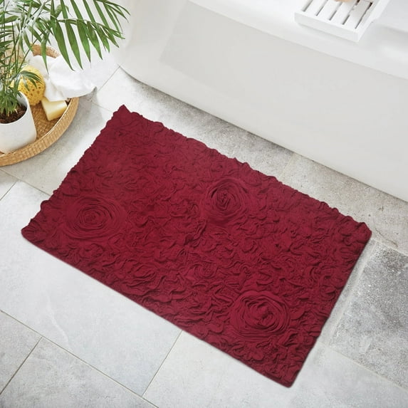 Home Weavers Bell Flower Collection Bathroom Rug 100% Cotton Tufted Bath Rugs, Soft Absorbent Bath Rugs, Non-Slip Bath Mats, Machine Washable, Bath Mats for Bathroom Floor, 24"x40" Rectangle, Red