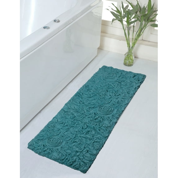 Home Weavers Bell Flower Collection Bathroom Rug 100% Cotton Tufted Bath Rugs, Soft Absorbent Bath Rugs, Non-Slip Bath Mats, Machine Washable, Bath Matsand Tub, 21"x54" Runner, Blue