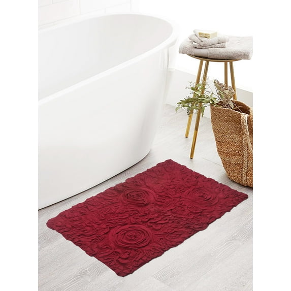 Home Weavers Bell Flower Collection Bathroom Rug 100% Cotton Tufted Bath Rugs, Soft Absorbent Bath Rugs, Non-Slip Bath Mats, Machine Washable, Bath Matsand Tub, 21"x34" Rectangle Red