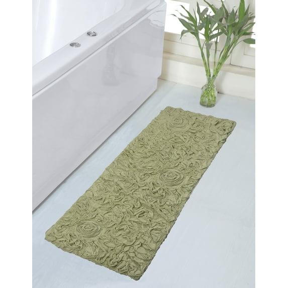 Home Weavers Bell Flower Collection Bathroom Rug 100% Cotton Tufted Bath Rugs, Soft Absorbent Bath Rugs, Non-Slip Bath Mats, Machine Washable, Bath Matsand Tub, 21"x54" Runner, Green