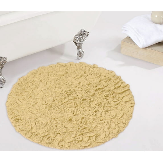 Home Weavers Bell Flower Collection Bathroom Rug 100% Cotton Tufted Round Shape Bathroom Rug, Soft Absorbent Bath Rugs, Non-Slip Bath Rug, Machine Washable Bath Mats for Bathroom- 30" Round, Yellow