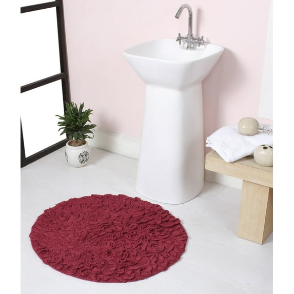 Home Weavers Bell Flower Collection Bathroom Rug 100% Cotton Tufted Round Shape Bathroom Rug, Soft Absorbent Bath Rugs, Non-Slip Bath Rug, Machine Washable Bath Mats for Bathroom- 22" Round, Red