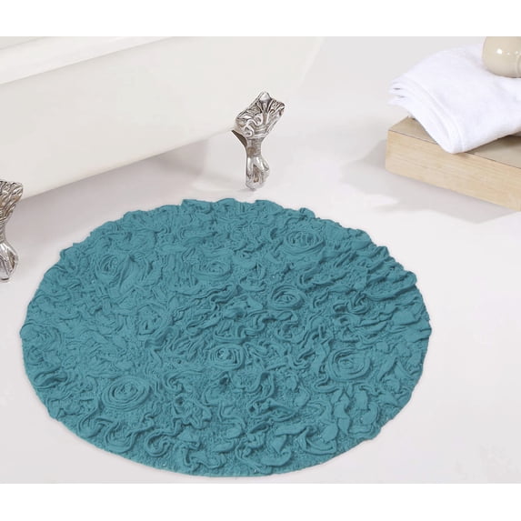 Home Weavers Bell Flower Collection Bathroom Rug 100% Cotton Tufted Round Shape Bathroom Rug, Soft Absorbent Bath Rugs, Non-Slip Bath rug, Machine Washable Bath Mats for Bathroom- 30" Round, Blue