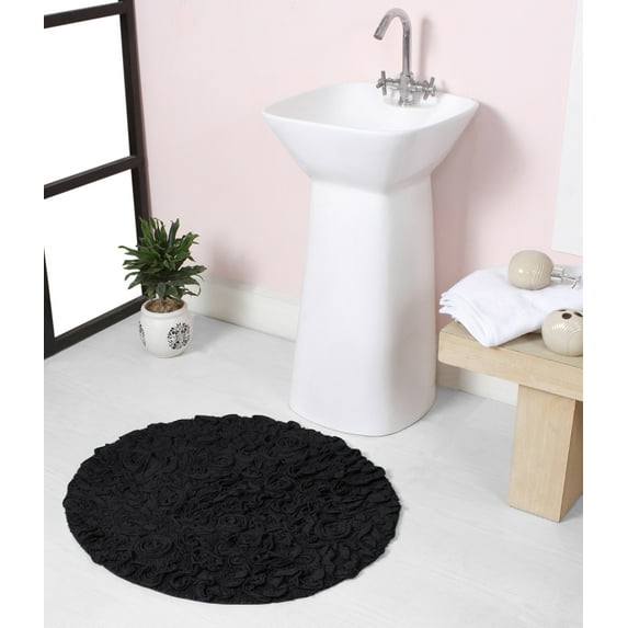 Home Weavers Bell Flower Collection Bathroom Rug 100% Cotton Tufted Round Shape Bathroom Rug, Soft Absorbent Bath Rugs, Non-Slip Bath Rug, Machine Washable Bath Mats for Bathroom- 22" Round, Black