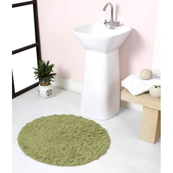 Home Weavers Bell Flower Collection Bathroom Rug 100% Cotton Tufted Round Shape Bathroom Rug, Soft Absorbent Bath Rugs, Non-Slip Bath Rug, Machine Washable Bath Mats for Bathroom- 22" Round, Green