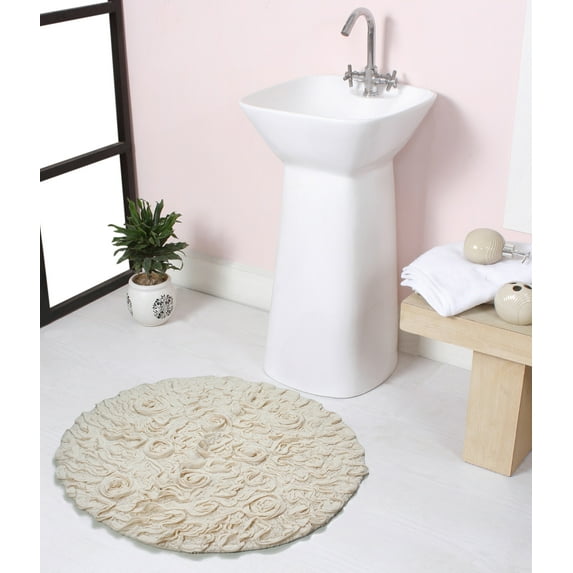 Home Weavers Bell Flower Collection Bathroom Rug 100% Cotton Tufted Round Shape Bathroom Rug, Soft Absorbent Bath Rugs, Non-Slip Bath Rug, Machine Washable Bath Mats for Bathroom- 22" Round, Ivory