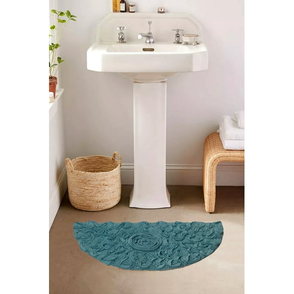 Home Weavers Bell Flower Collection Bathroom Rug 100% Cotton Tufted U Shape Slice Rug, Soft Absorbent Bath Rugs, Non-Slip Bath Rug, Machine Washable, bath Rugs , 17"x30" Slice Rug, Blue