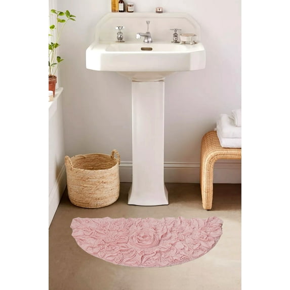 Home Weavers Bell Flower Collection Bathroom Rug 100% Cotton Tufted U Shape Slice Rug, Soft Absorbent Bath Rugs, Non-Slip Bath Rug, Machine Washable, bath Rugs , 17"x30" Slice Rug, Pink