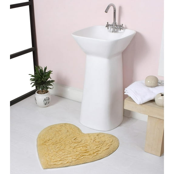 Home Weavers Bell Flower Collection Bathroom Rug Heart Shaped Plush rug Shower Floor Bathroom Bath Rug Non-Slip Soft Absorbent, Machine Washable Bath Mats for Bathroom Floor 25"x25" Heart, Yellow