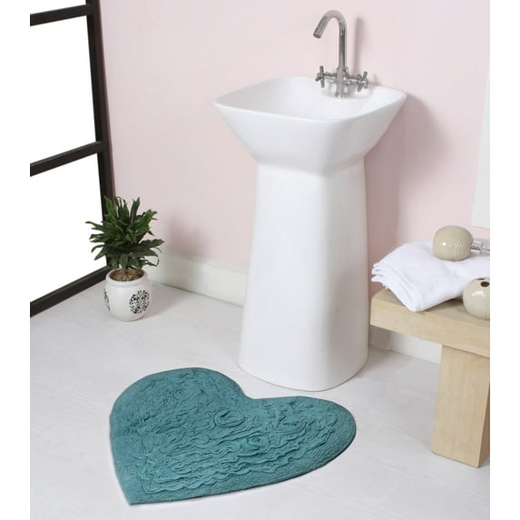 Home Weavers Bell Flower Collection Bathroom Rug Heart Shaped Plush rug Shower Floor Bathroom Bath Rug Non-Slip Soft Absorbent, Machine Washable Bath Mats for Bathroom Floor 25"x25" Heart, Blue