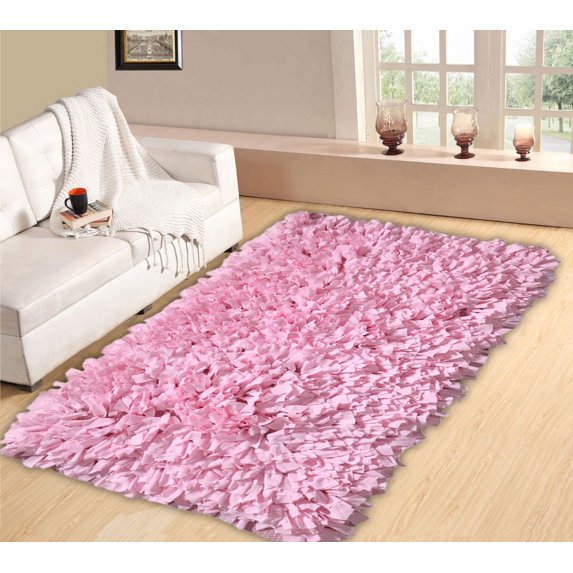 Home Weavers Bella Premium Jersey Shaggy Living Room Rug, Machine Washable Area Rugs, Rug For Living Room, Non Slip Accent Rugs, Soft Foldable Indoor Floor Rug, Easy To Clean, 2' x 3', Baby Pink