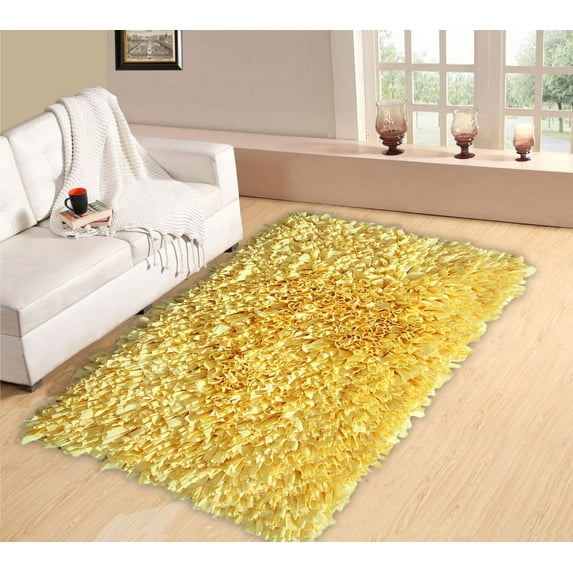 Home Weavers Bella Premium Jersey Shaggy Living Room Rug, Machine Washable Area Rugs, Rug For Living Room, Non Slip Accent Rugs, Soft Foldable Indoor Floor Rug, Easy To Clean, 2' x 3', Yellow
