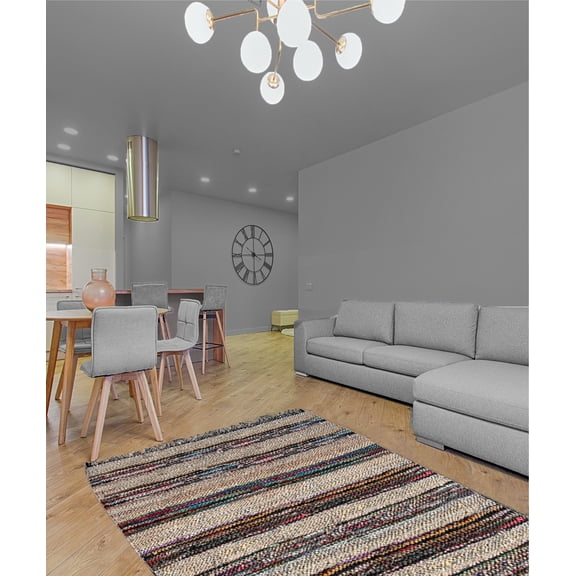 Home Weavers Broadway Collection Living Room Rug, Machine Washable Area Rugs, Rug For Living Room, Reversible Area Rugs, Kitchen Runner, Indoor Floor Carpet, Easy To Clean, 5' x 8', Beige