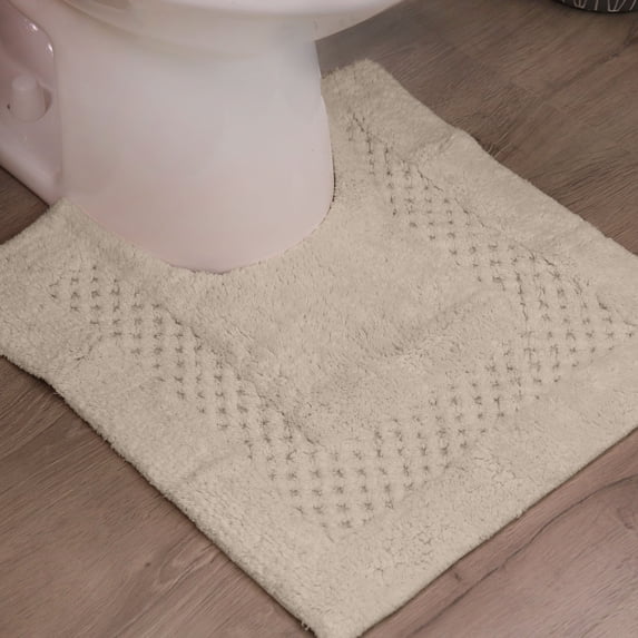 Home Weavers 100% Cotton Contour Rug Non-Slip Toilet Mat, Soft & Absorbent Bathroom Contour Mat, Washable Bath Contour Rug, 20"x20", Ivory