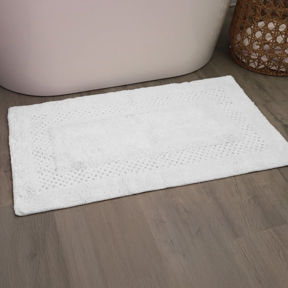 Home Weavers Classy Bathmat 100% Cotton Tufted Bath Rug, Extra Soft and Absorbent Bath Rugs, Non-Slip Bath Mats, Machine Washable bath rugs for Bathroom, 21"x34" Rectangle, White