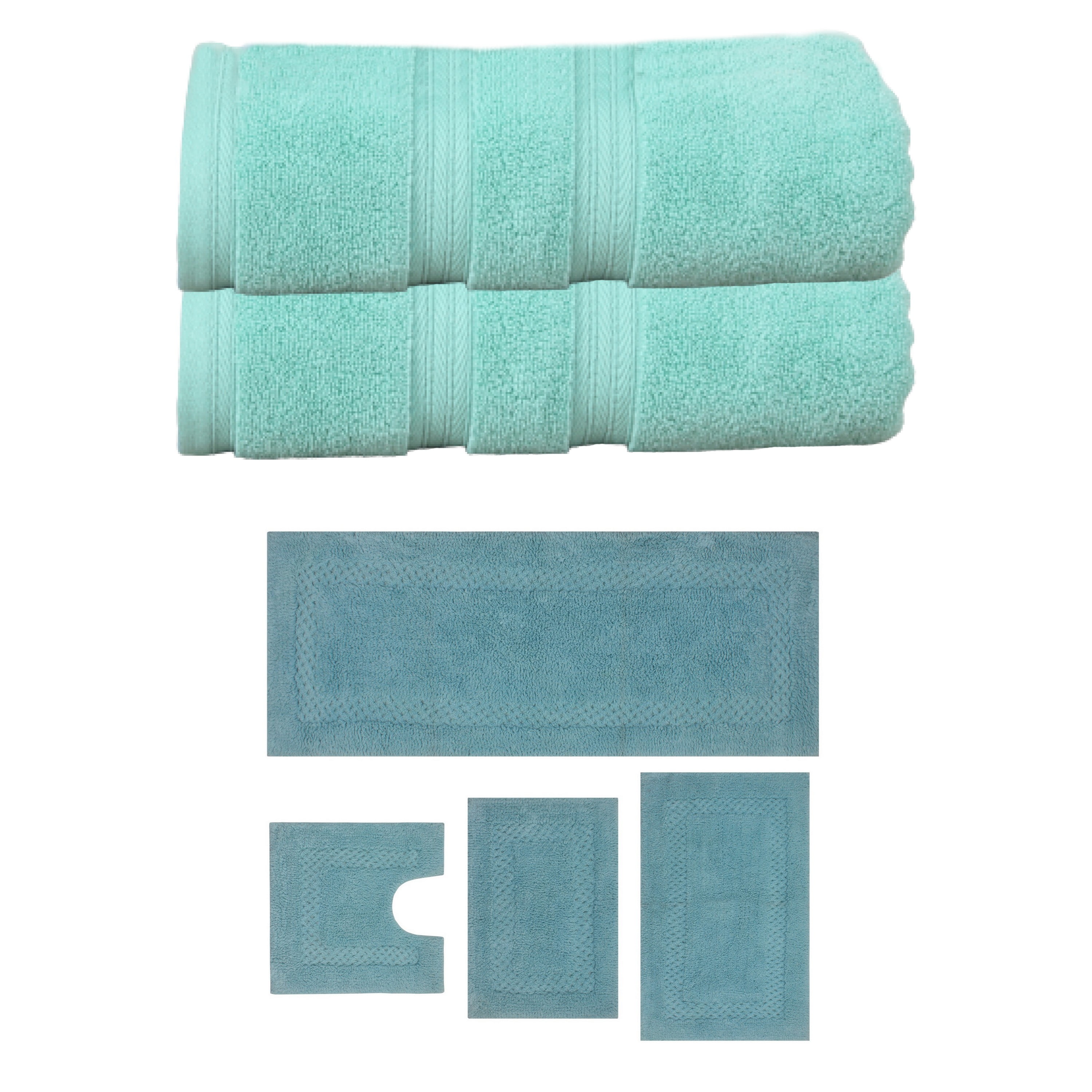 Home Weavers Classy Bath Mat 100% Soft Cotton Super Absorbent 2 Pcs Bath Towel Set & 4 Pc Bath Rug Combo, Machine Washable & Non Slip (Set of 6), Turquoise