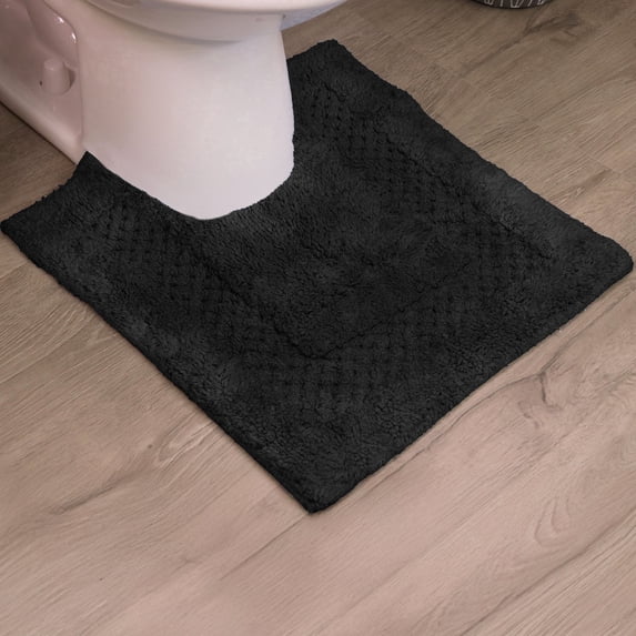 Home Weavers 100% Cotton Contour Rug Toilet Mat, Soft & Absorbent Bathroom Contour Mat, Washable Bath Contour Rug, 20"x20", Black