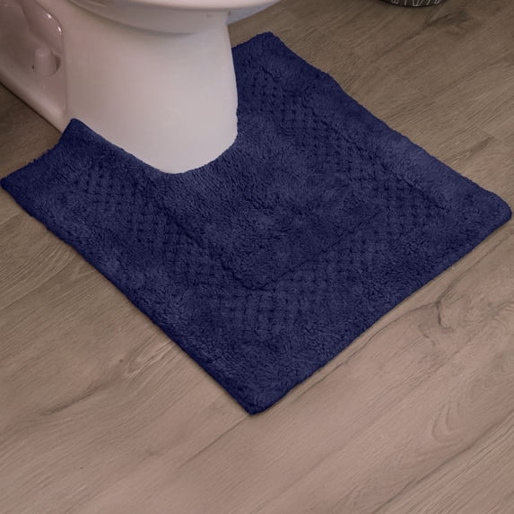Home Weavers 100% Cotton Contour Rug Toilet Mat, Soft & Absorbent Bathroom Contour Mat, Washable Bath Contour Rug, 20"x20", Navy