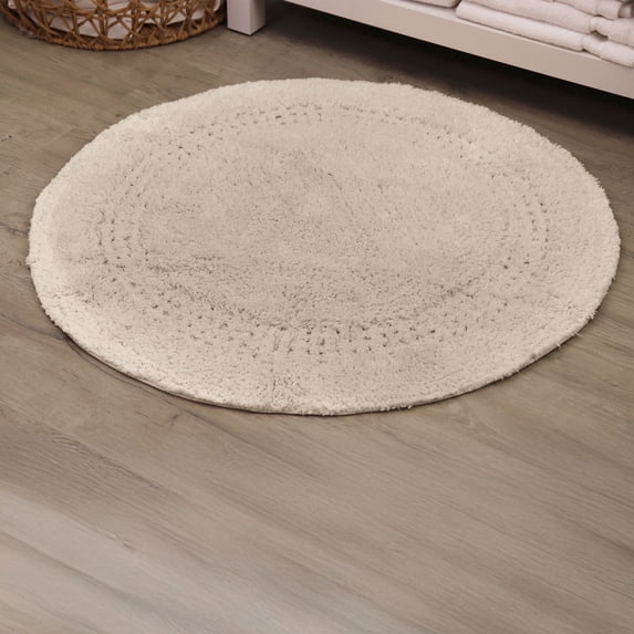 Home Weavers Classy Bathmat 100% Cotton Tufted Bath Rug, Extra Soft and Absorbent Bath Rugs, Machine Washable bath rugs for Bathroom, 30" Round, Ivory