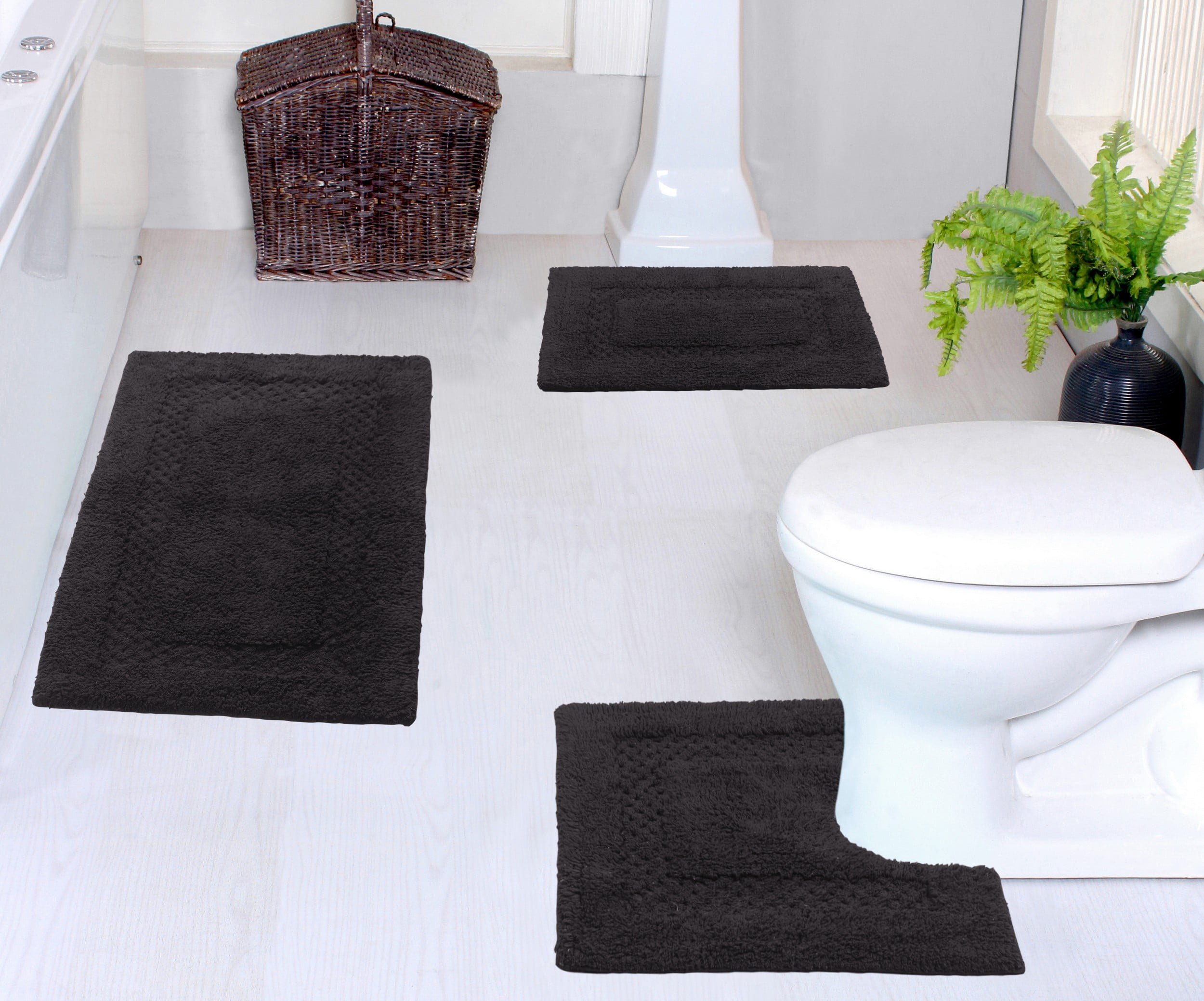 Home Weavers Classy Bathmat Collection 100 % Absorbent Soft Cotton 3 Piece Bath Rug Set with Contour, White