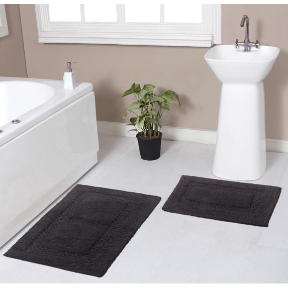 Home Weavers Classy Bathmat Collection 100% Cotton Bathroom Rug Set Machine Washable Bathroom Rug-17"x24", Bath Rug- 21"x34", 2 Piece Bath Rug set, Gray