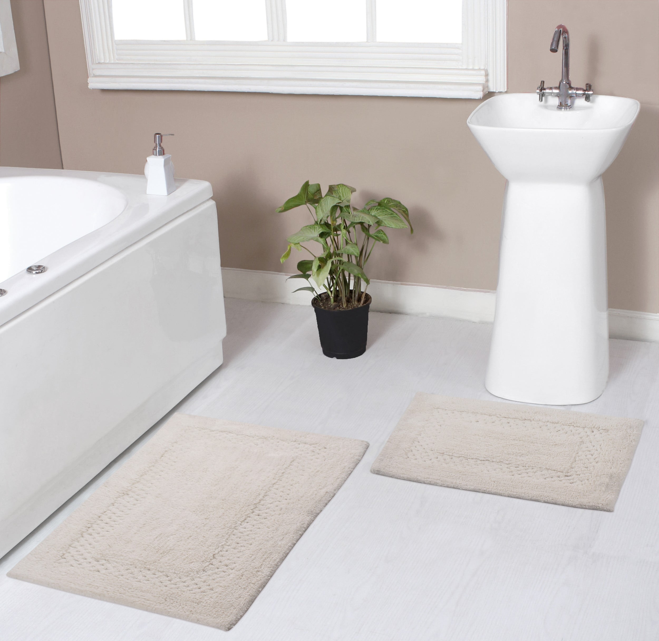 Ivory Cotton Non-Slip Bathroom Rug Set