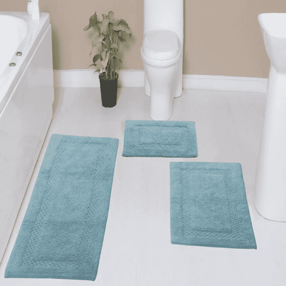 Home Weavers Classy Bathmat Collection 100% Cotton Bathroom Rug Set Machine Washable Bathroom Rug-17"x24", Bath Rug- 21"x34", Runner- 21"x54",3 Piece Bath Carpet set, Aqua