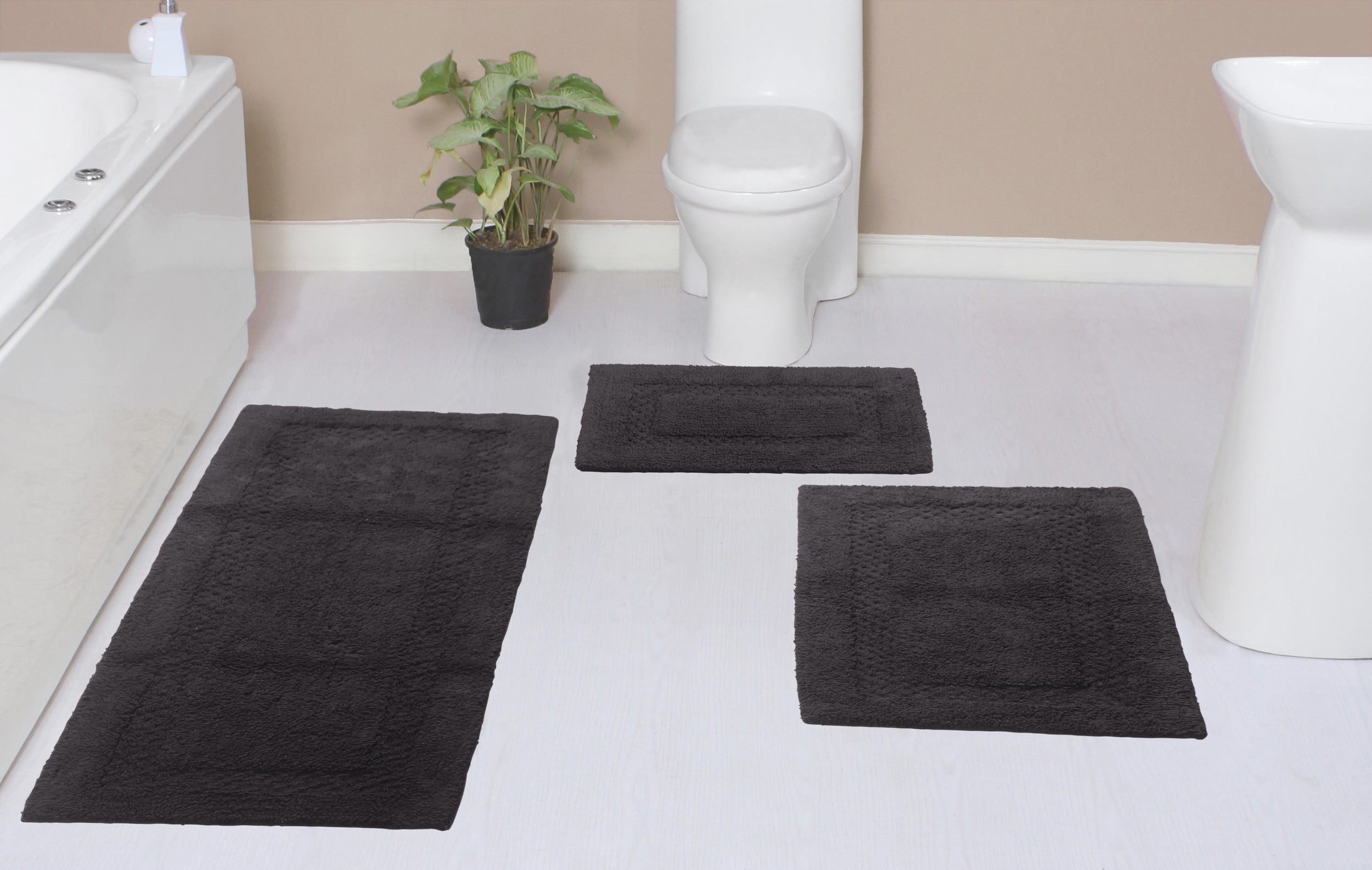 Gray Cotton Reversible Bathroom Rug Set, 2 Piece