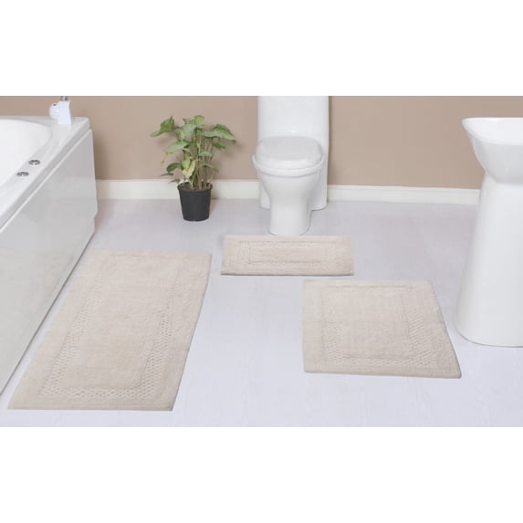 Home Weavers Classy Bathmat Collection 100% Cotton Non-Slip Bathroom Rug Set Machine Washable Bathroom Rug-17"x24", Bath Rug- 21"x34", Runner- 21"x54",3 Piece Bath Carpet set, Ivory