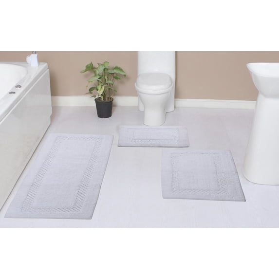 Home Weavers Classy Bathmat Collection 100% Cotton Non-Slip Bathroom Rug Set Machine Washable Bathroom Rug-17"x24", Bath Rug- 21"x34", Runner- 21"x54",3 Piece Bath Carpet set, White