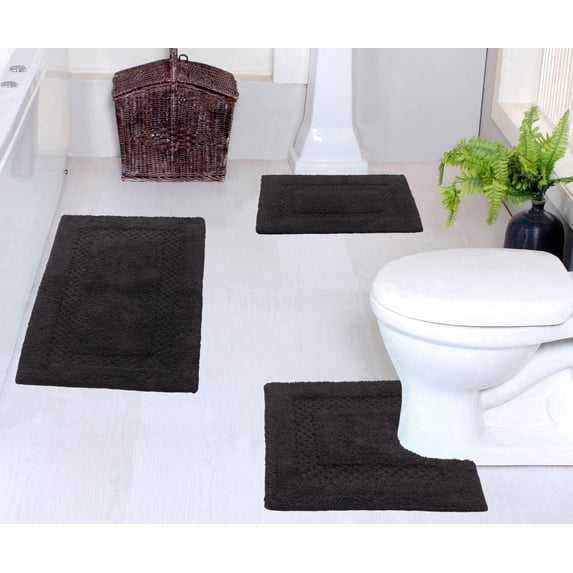 Home Weavers Classy Bathmat Collection Cotton Bathroom Rug Set Machine Washable Bathroom Rug-17"x24", Bath Rug- 21"x34", U Shaped Contour- 20"x20",3 Piece Bath Rug set, Gray
