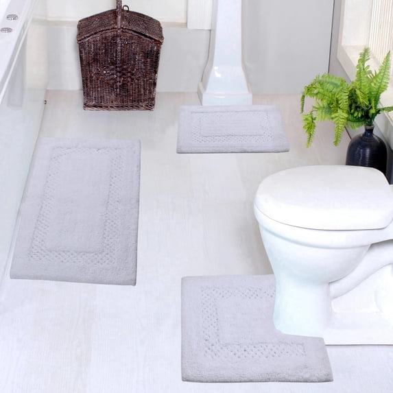 Home Weavers Classy Bathmat Collection Cotton Bathroom Rug Set Machine Washable Bathroom Rug-17"x24", Bath Rug- 21"x34", U Shaped Contour- 20"x20",3 Piece Bath Rug set, White