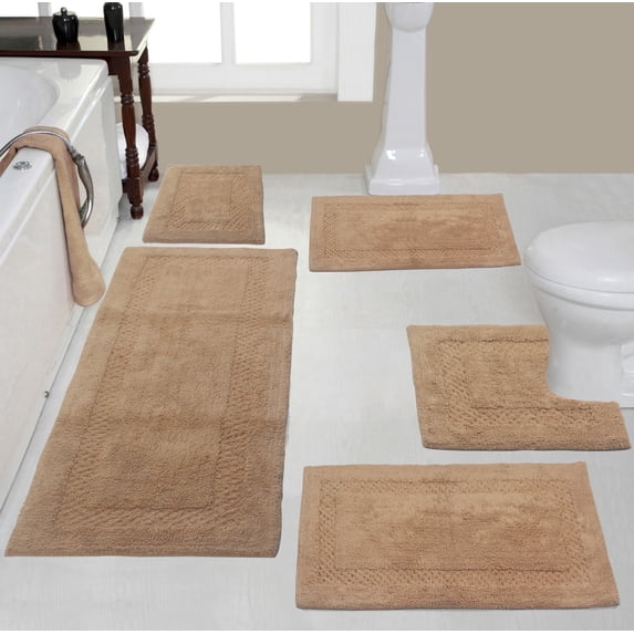 Home Weavers Classy Bathmat 100% Cotton Bathroom Rugs Set, Washable Rug, Extra Soft and Absorbent bath Rug, Kitchen Mat, Bath Mat Set, Bath Floor Mat Non Slip, 5 Piece Set with Contour, Linen
