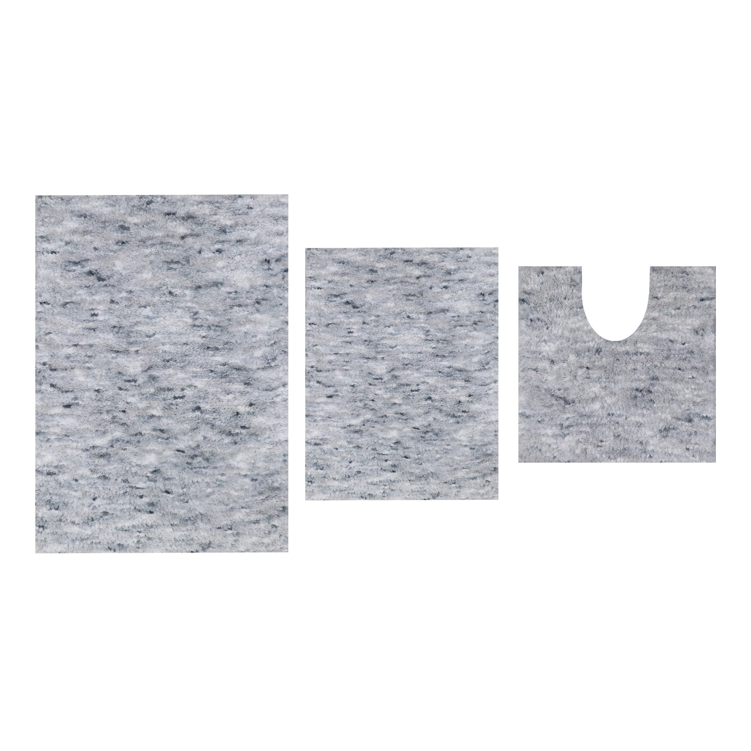 Home Weavers Cloud Comfort 100% Polyester Microfiber Bath Rug Set, Non Slip Bath Mat Water Absorbent Soft Microfiber Shaggy Mat Machine Washable, Thick Plush Rugs for Shower - 3 Piece Set, Grey
