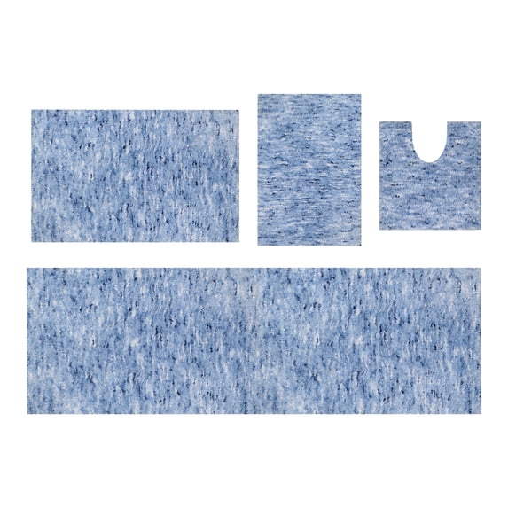 HOME WEAVERS Grandeur 4-Piece Microfiber Bath Rug Set, Non-Slip, Ultra-Absorbent, Quick-Dry, Machine Washable, Blue