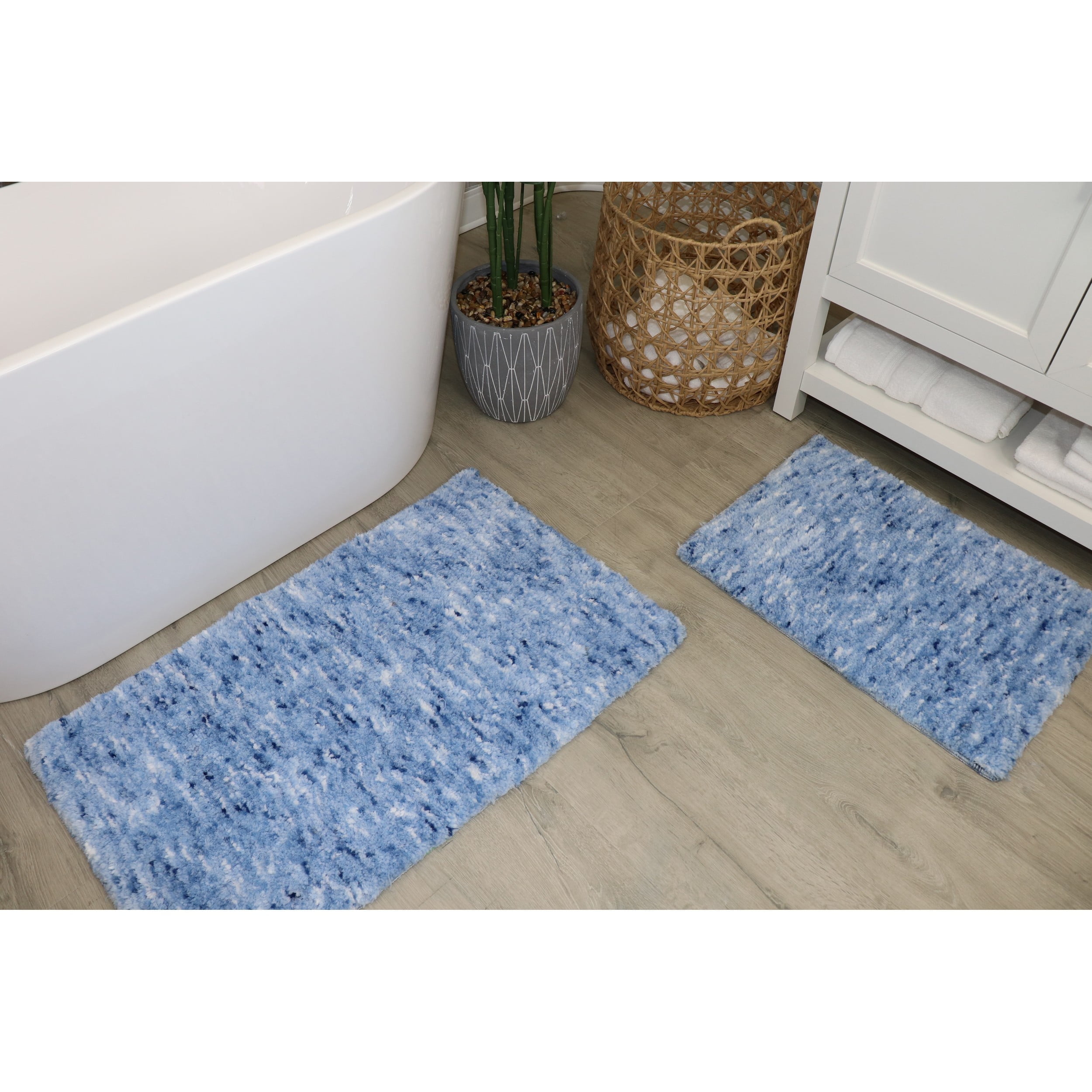 Essential 2-Piece Bathroom Contour and Toilet Lid Cover Set, Plush Microfiber Contour Rug and Non-Slip Toilet Lid Cover, Ultra Absorbent, Quick-Dry, Machine Washable, Blue