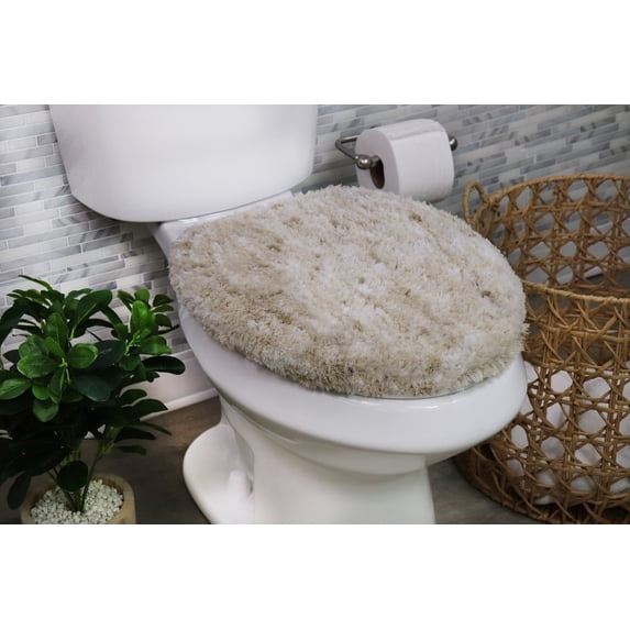 Soft Microfiber Bathroom Toilet Lid Cover, Machine Washable Seat Covers, 18x18, Stays in Place Rubber Backing, Fits Most Round, Elongated and Oblong Lids, Home Decor Accessories, Ivory